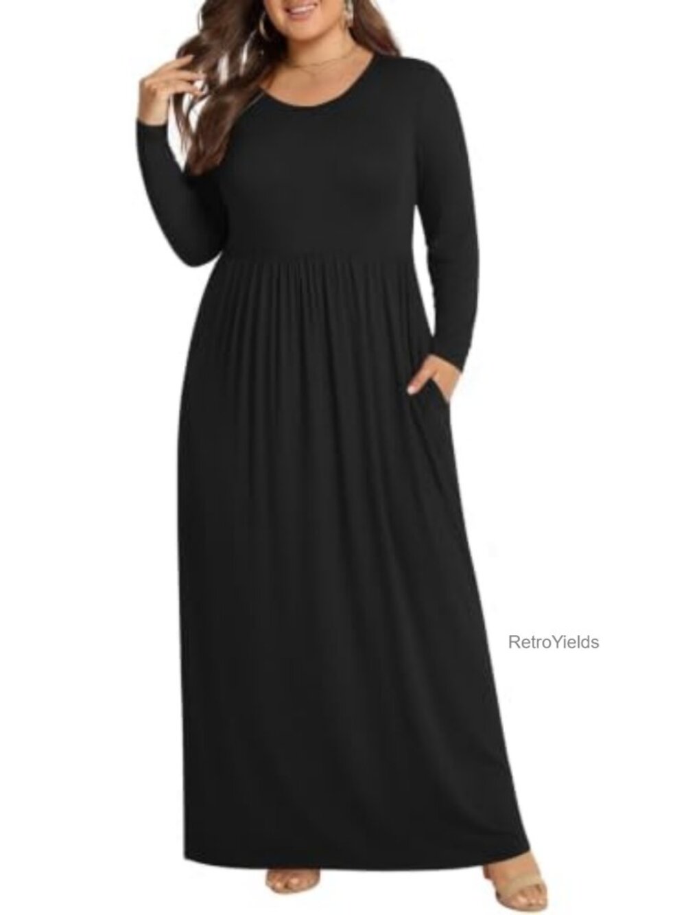 Plus Size Maxi Dress Long Sleeve Pockets Fall Casual Curvy